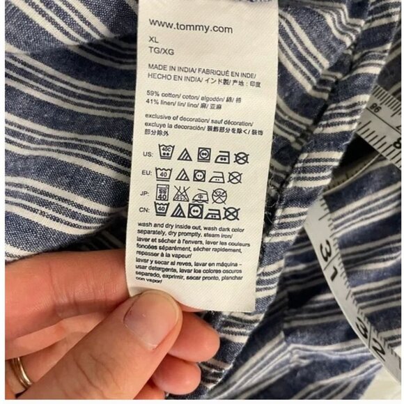 Tommy Hilfiger Denim Chambray White Striped Roll Tab Sleeve Belted Shirt Dress S - Picture 3 of 6